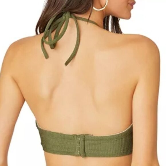 Shoshanna Cinched Chain Halter Neck Bandeau Bikini Top Bra Size L Olive - Picture 2 of 2